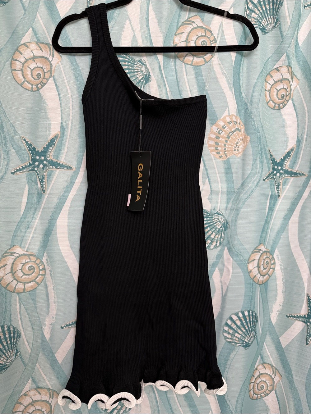 Galita Black One-Shoulder Ribbed Mini Dress